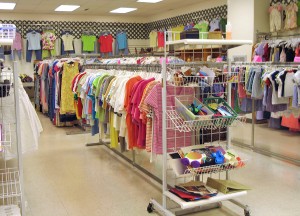 Interior of a bright, clean thrift shop
